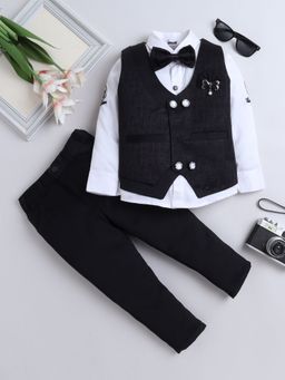 FOURFOLDS - Boys Black Waistcoat and Shirt with Trouser and Bow (Set of 4)