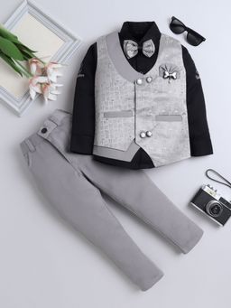 FOURFOLDS - Boys Grey Waistcoat and Shirt with Trouser and Bow (Set of 4)