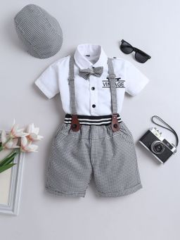FOURFOLDS - Boys Shirt and Shorts with Cap and Suspenders with Bow (Set of 5)