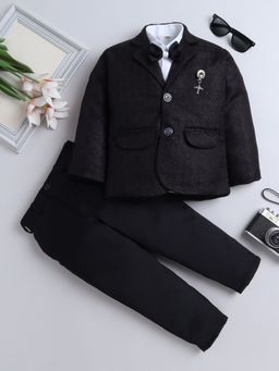 FOURFOLDS - Boys Black Shirt with Trouser and Blazer with Bow (Set of 4)