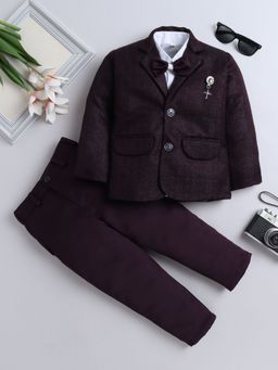 FOURFOLDS - Boys Wine Shirt with Trouser and Blazer with Bow (Set of 4)