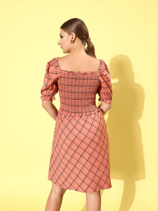 Knee Length Checked Dresses Korean Style Retro Check Shirt Dress