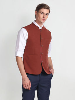 Arrow - Mandarin Collar Sleeveless Nehru Jacket-orange