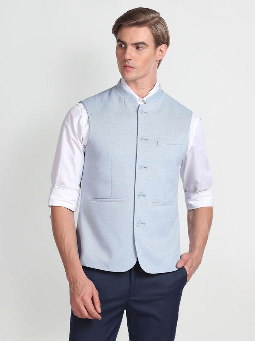Buy Arrow Mandarin Collar Sleeveless Nehru Jacket-blue Online
