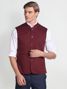 Arrow - Mandarin Collar Sleeveless Nehru Jacket-red