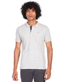 Arrow Sports - Men Grey Cotton Solid Polo T-Shirt
