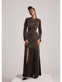 AKHL - Brown Gathered Lurex Tulle Dress