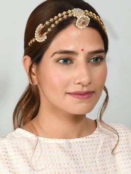 Silvermerc Designs - Bridal Gold Plated Kundan Pearl Headband Mathapatti Borla