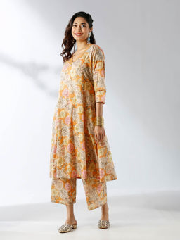 Ishnya - Mustard Floral Printed Kurta and Palazzo (Set of 2)