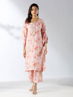 Ishnya - Baby Pink Floral Printed Kurta and Palazzo (Set of 2)