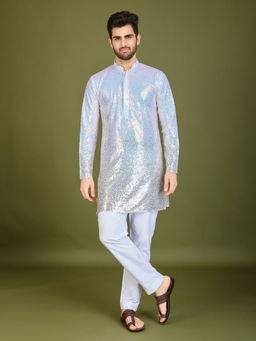 Odette - White Georgette Embellished Stitched Kurta For Men