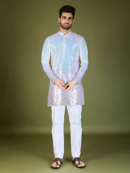 Odette - Blue Georgette Embellished Stitched Kurta For Men