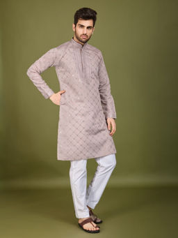 Odette - Lavender Viscose Silk Embellished Stitched Kurta For Men