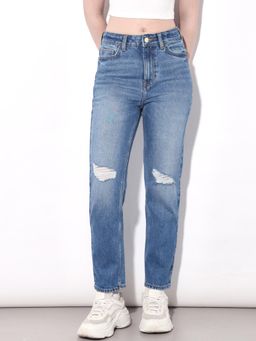 ONLY - Women Straight Fit High-Rise Blue Jeans