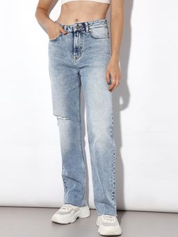 ONLY - Women Straight Fit High-Rise Blue Jeans