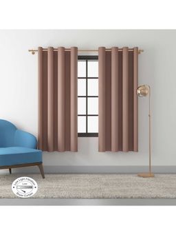 HomeTown - Fiesta Solid Textured Sheer Window Curtains 5 Feet In Beige Colour (Set of 2)