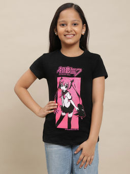 Kidsville - Hatsune Miku Graphic Black T-Shirt for Girls