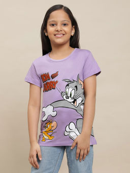 Kidsville - Tom & Jerry Graphic Violet T-Shirt for Girls