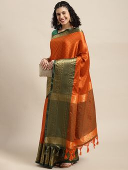 Vastranand - Orange Woven Design Banarasi Saree with Unstitched Blouse