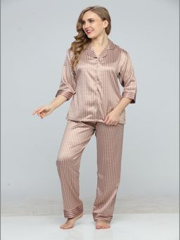 Velure - Full Sleeve Pyjama Set With Square Print - Brown