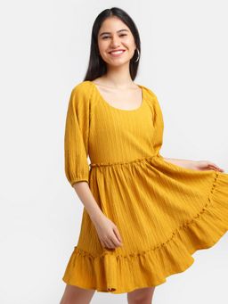 Zink London - Womens Mustard Solid Mini Dress