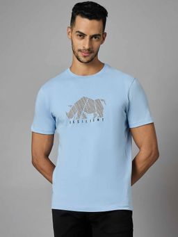 Louis Stitch - Men Cotton Light Blue Regular Fit Half Sleeve Round Neck T-Shirt