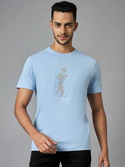 Louis Stitch - Men Cotton Light Blue Regular Fit Half Sleeve Round Neck T-Shirt