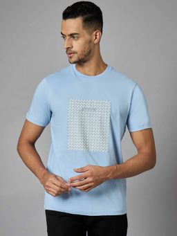 Louis Stitch - Men Cotton Light Blue Regular Fit Half Sleeve Round Neck T-Shirt