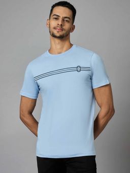 Louis Stitch - Men Cotton Light Blue Regular Fit Half Sleeve Round Neck T-Shirt