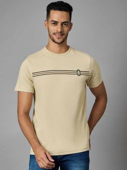 Louis Stitch - Men Cotton Beige Regular Fit Half Sleeve Round Neck T-Shirt