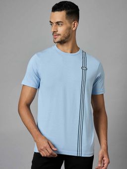 Louis Stitch - Men Cotton Light Blue Regular Fit Half Sleeve Round Neck T-Shirt