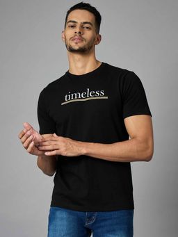 Louis Stitch - Men Cotton Black Regular Fit Half Sleeve Round Neck T-Shirt