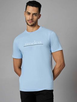 Louis Stitch - Men Cotton Light Blue Regular Fit Half Sleeve Round Neck T-Shirt