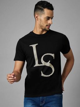 Louis Stitch - Men Cotton Black Regular Fit Half Sleeve Round Neck T-Shirt