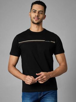 Louis Stitch - Men Cotton Black Regular Fit Half Sleeve Round Neck T-Shirt
