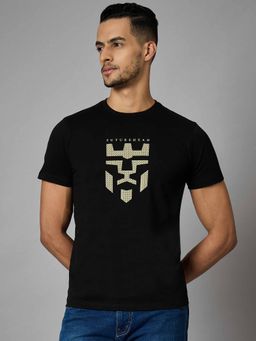 Louis Stitch - Men Cotton Black Regular Fit Half Sleeve Round Neck T-Shirt