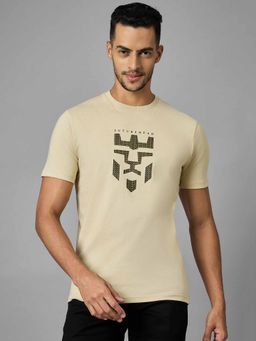 Louis Stitch - Men Cotton Beige Regular Fit Half Sleeve Round Neck T-Shirt