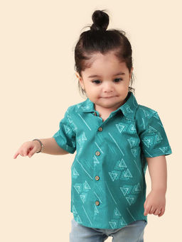 Fabindia - Teal Cotton Printed Shirt
