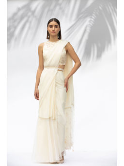 MANDIRA WIRK - Ivory Pre Pleated Saree Belt With Blouse (Set Of 3)