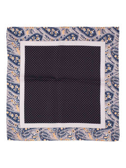 The Tie Hub - Tin Black Polka With Grey Paisley Border Silk Pocket Square For Men