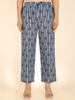 ARAMYA - Women Blue Soft Cotton Striped Pant