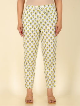 ARAMYA - Women Off White Soft Cotton Floral Pant