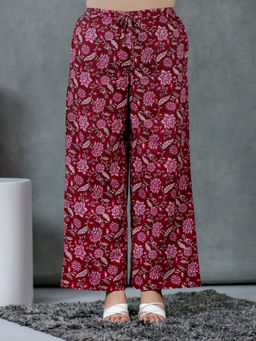 ARAMYA - Women Maroon Soft Cotton Floral Palazzo