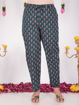 ARAMYA - Women Green Soft Cotton Floral Pant