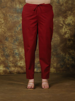 ARAMYA - Women Red Soft Cotton Solid Pant