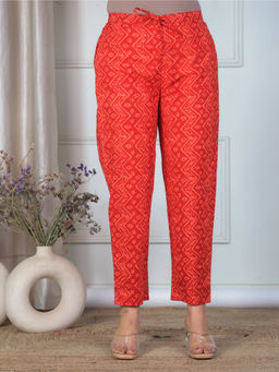 ARAMYA - Women Red Soft Cotton Printed Pant