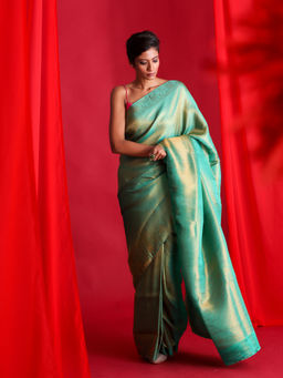 Beatitude - Green Woven Kanjivaram Saree with Unstitched Blouse
