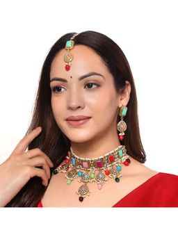 Yellow Chimes - Gold-Plated Stone and Beaded Jewellery Set with Maangtikka