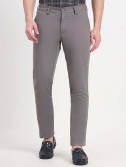 JadeBlue - Grey Solid Cotton Slim Fit Casual Stretch Comfortable Trouser Fabric