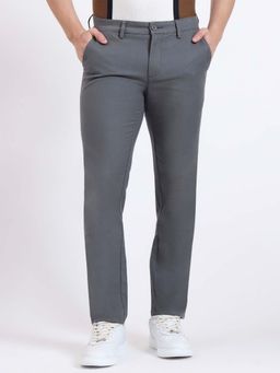 JadeBlue - Grey Solid Slim Fit Casual Comfortable Cotton Stretch Trouser